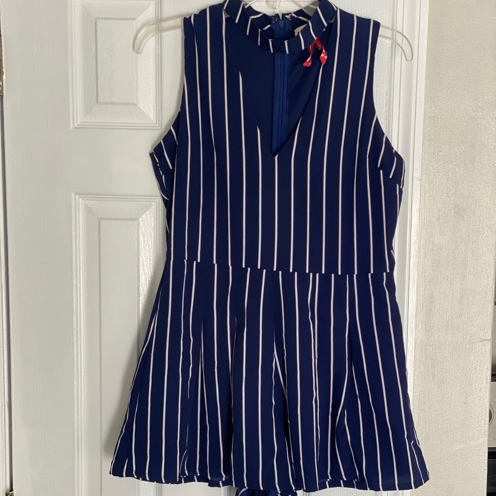 Navy and white romper